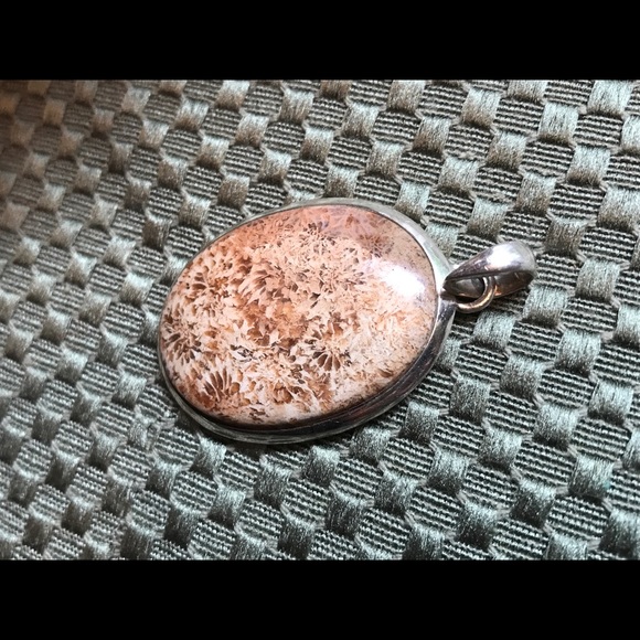 Starburst Jasper Cabochon Silver Bezel Pendant - Picture 2 of 4